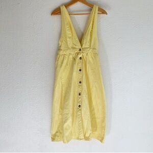 Urban Outfitters Danny Plunging Button-down Denim Midi Dress Butter Yellow Med